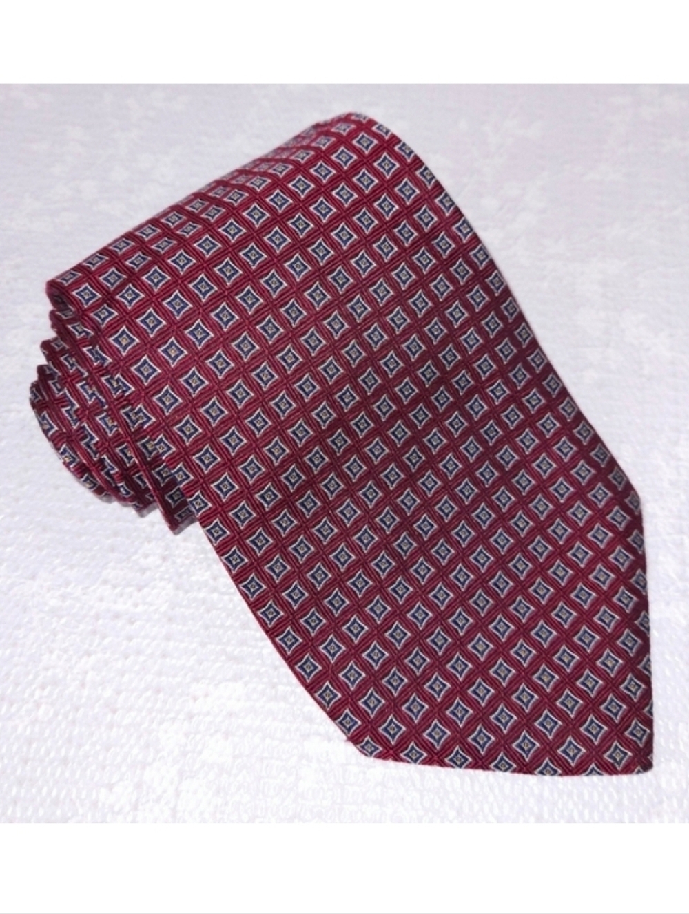Vintage POLO Ralph Lauren Silk Tie Red Blue Geometric Medallion 58" x 4"